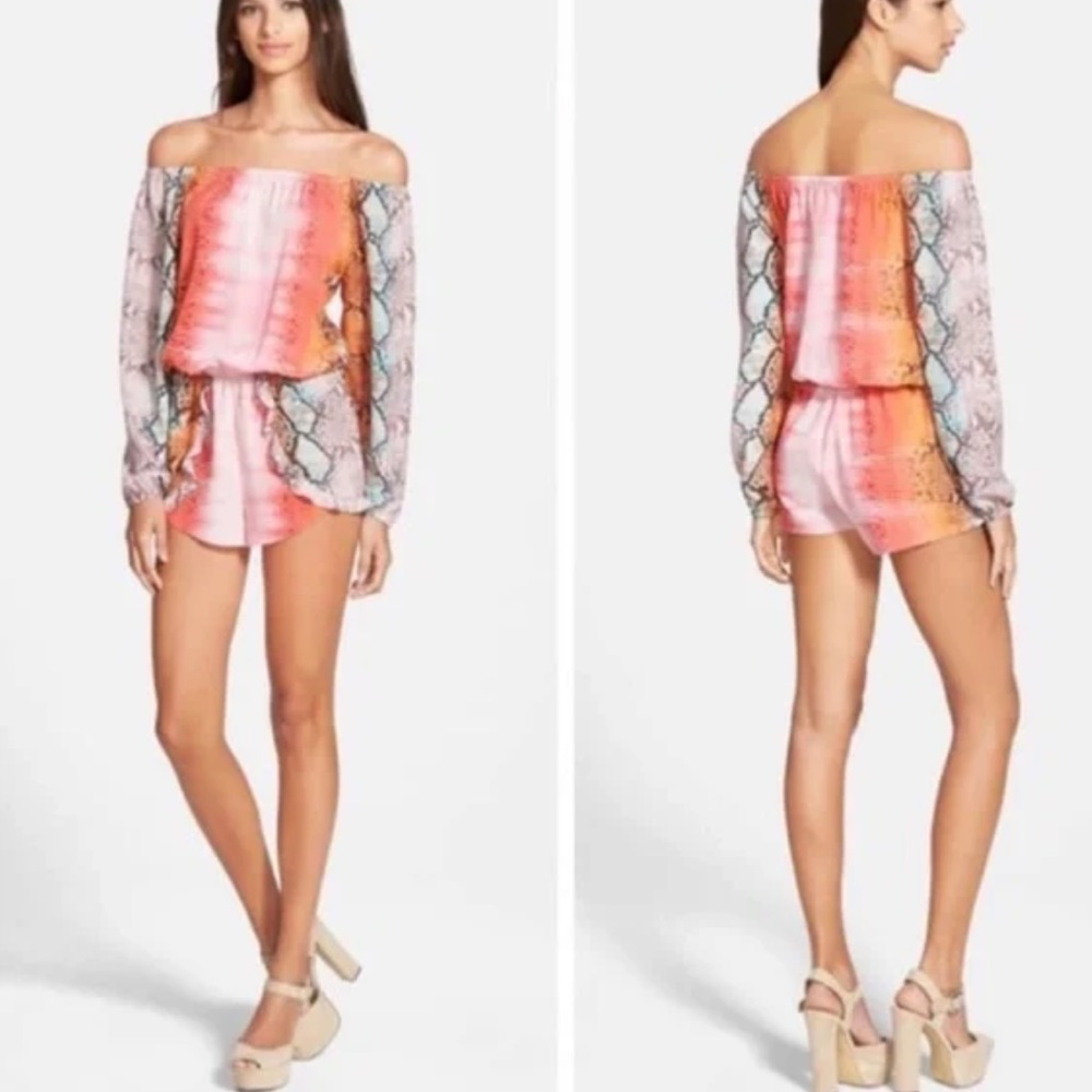 Lovers + Friends Carmella Aztec Python Off Shoulder Light Long Sleeve Romper